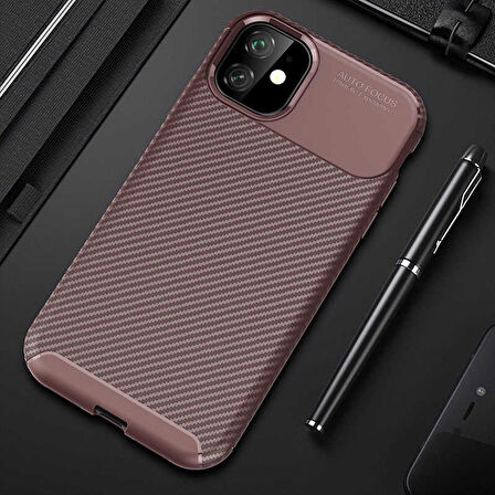Apple iPhone 11 ile Uyumlu Kılıf Focus Karbon Tasarım Telefon Kılıfı Kapak