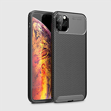 Apple iPhone 11 Pro Max ile Uyumlu Kılıf Focus Karbon Tasarım Telefon Kılıfı Kapak