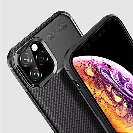 Apple iPhone 11 Pro Max ile Uyumlu Kılıf Focus Karbon Tasarım Telefon Kılıfı Kapak