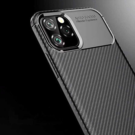 Apple iPhone 11 Pro Max ile Uyumlu Kılıf Focus Karbon Tasarım Telefon Kılıfı Kapak