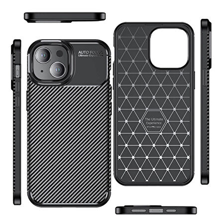 Apple iPhone 15 ile Uyumlu Kılıf Focus Karbon Tasarım Telefon Kılıfı Kapak