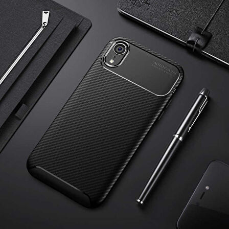 Apple iPhone XR 6.1 ile Uyumlu Kılıf Focus Karbon Tasarım Telefon Kılıfı Kapak