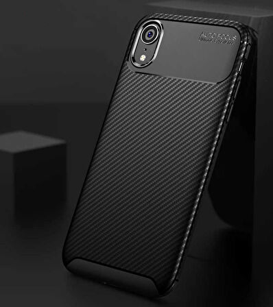 Apple iPhone XR 6.1 ile Uyumlu Kılıf Focus Karbon Tasarım Telefon Kılıfı Kapak