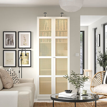 Kapaklı kitaplık, beyaz-bambu, 80x30x202 cm