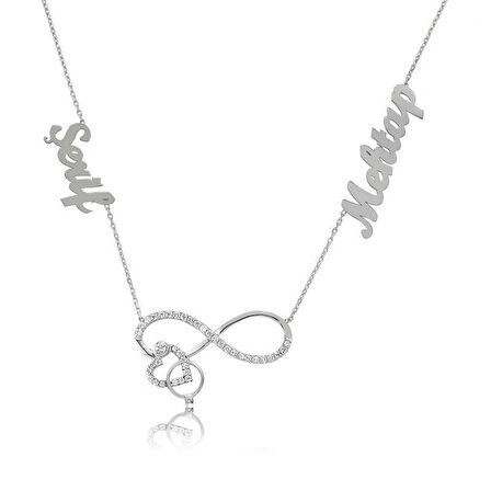 Gümüş İsimli Kalpli Sonsuzluk Kadın Kolye