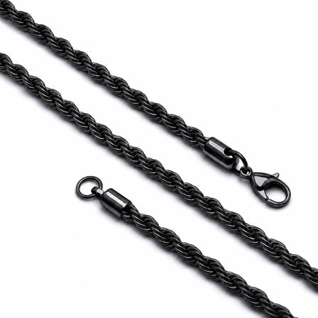 💎 Premium Parlak ve Şık Rope Halat Erkek 316L Çelik Kolye 6mm 55cm 3183ECK024 - Siyah Renk