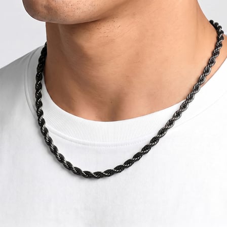 💎 Premium Parlak ve Şık Rope Halat Erkek 316L Çelik Kolye 6mm 55cm 3183ECK024 - Siyah Renk