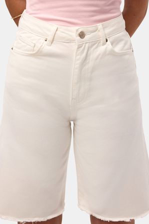 Kadın Kırık Beyaz 7s6-101 Mom Midi %100 Koton Denim Şort
