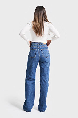 Kadın Mavi Renk Doris 2w5-5 Straight Fit Yüksek Bel %100 Koton İç Boy 80cm Denim Jean