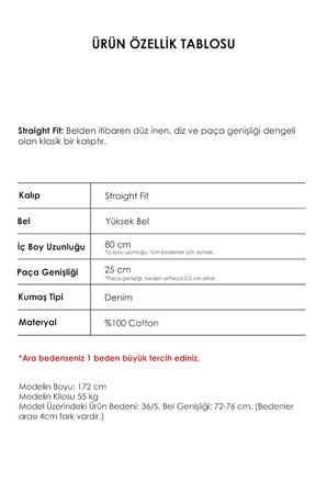 Kadın Koyu Kot Rengi Doris 2s6-62 Straight Fit Yüksek Bel %100 Koton Denim Jean