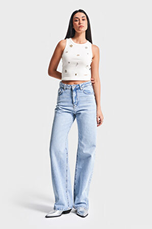 Kadın Snow Kot Rengi 4S5-27 Yüksek Bel %100 Koton Straight Fit Denim Jean