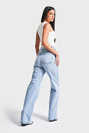Kadın Snow Kot Rengi 4S5-27 Yüksek Bel %100 Koton Straight Fit Denim Jean