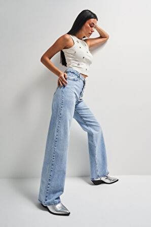 Kadın Snow Kot Rengi 4S5-27 Yüksek Bel %100 Koton Straight Fit Denim Jean