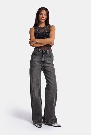 Kadın Füme 4w6-14 Wide Leg Fit Esnek Kumaş Denim Jean