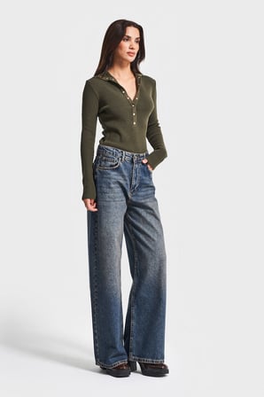 Kadın T.Kot Rengi 2w5-8 Palazzo Baggy Fit %100 Koton İç Boy 83cm Denim Jean