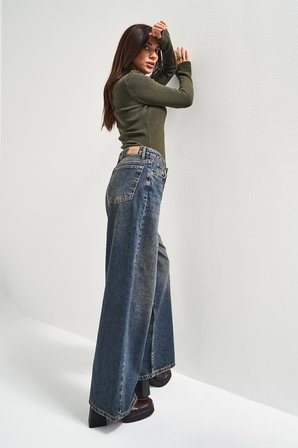 Kadın T.Kot Rengi 2w5-8 Palazzo Baggy Fit %100 Koton İç Boy 83cm Denim Jean