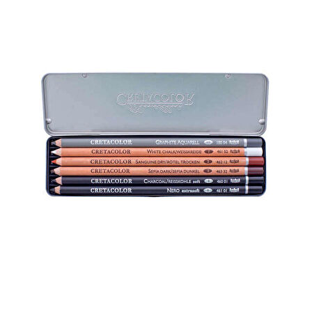 Cretacolor Basic Drawing Set Temel Çizim Kalemleri Eskiz Seti 6'lı Metal Kutu / 40006