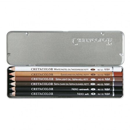 Cretacolor Oil Pencils Drawing Set Yağlı Çizim Kalemleri Eskiz Seti 6'lı Metal Kutu / 400 07