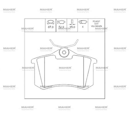 FREN BALATA GOLF4 1999-2006 / BORA 1999-2005 / 307 2000 / C3-C4 2009 (KALINLIK 15MM) ARKA 1J0698451