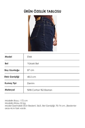 Kadın İndigo Selvedge 7s6-50 Maxi Yandan Yırtmaç Detaylı Tasarım Likralı Kumaş Denim Etek