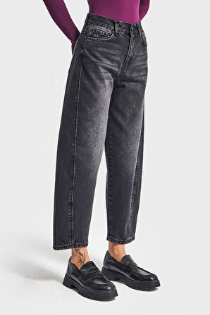 Kadın Koyu Füme Renk Venüs 2w5-1 Carrot Fit Rahat Kesim %100 Koton  Denim Jean