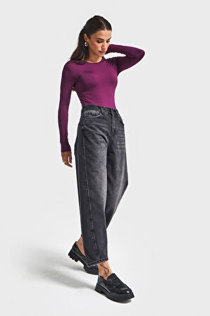 Kadın Koyu Füme Renk Venüs 2w5-1 Carrot Fit Rahat Kesim %100 Koton  Denim Jean