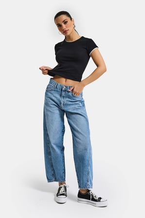 Kadın Mavi Renk 4s6-4 Carrot Fit Rahat Kesim İç boy 67cm %100 Koton Denim Jean