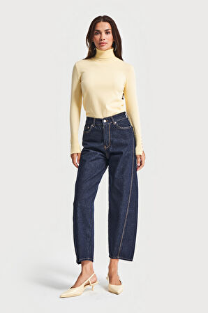 Kadın İndigo Renk 7w5-50 Carrot Fit Rahat Kesim İç Boy 67cm %100 Koton Denim Jean