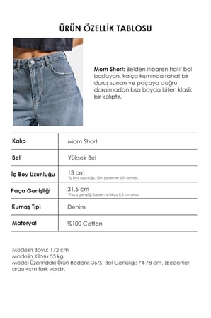 Kadın Koyu Kot Rengi 2s6-125 Mom Fit Midi Boy %100 Koton Denim Şort