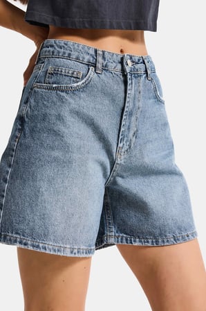 Kadın Koyu Kot Rengi 2s6-125 Mom Fit Midi Boy %100 Koton Denim Şort