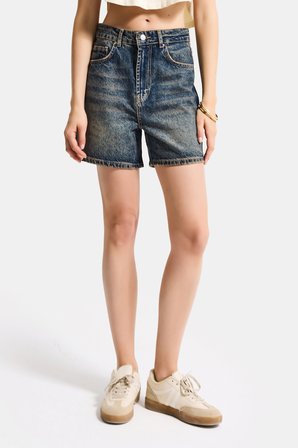 Kadın Koyu Tint Diana 2s6 Mom Fit Midi Boy Denim Şort
