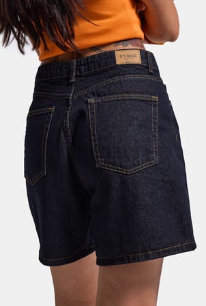 Kadın İndigo Selvedge Diana 7s6-50 Relax Mom Fit Denim Şort