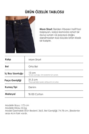 Kadın İndigo Selvedge Diana 7s6-50 Relax Mom Fit Denim Şort