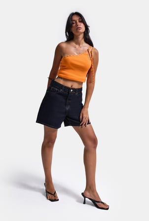 Kadın İndigo Selvedge Diana 7s6-50 Relax Mom Fit Denim Şort