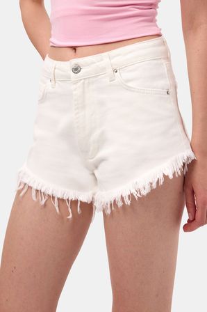 Kadın Kırık Beyaz 7s6-101 Mini Paça Püsküllü Denim Şort