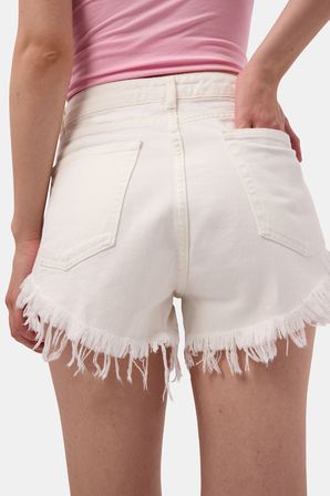 Kadın Kırık Beyaz 7s6-101 Mini Paça Püsküllü Denim Şort