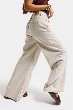 Kadın Taş Rengi 4s6-172 Palazzo Fit Orta Bel Denim Jean