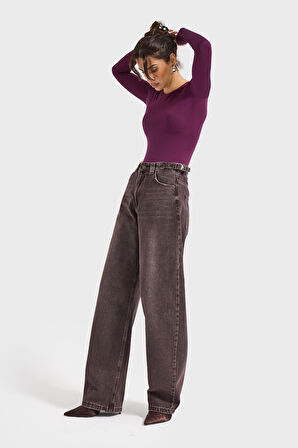 Kadın Koyu Kot Rengi 2w5-16 Süper Baggy Fit %100 Koton Bol Kesim Denim Jean