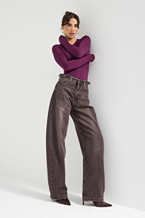 Kadın Koyu Kot Rengi 2w5-16 Süper Baggy Fit %100 Koton Bol Kesim Denim Jean