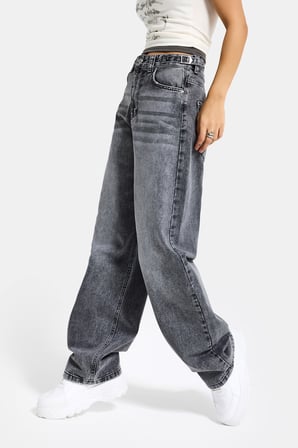 Kadın Füme 4s6-13 Baggy Fit Bol Kesim %100 Koton Denim Jean