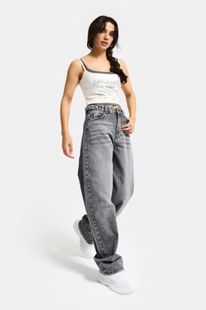 Kadın Füme 4s6-13 Baggy Fit Bol Kesim %100 Koton Denim Jean