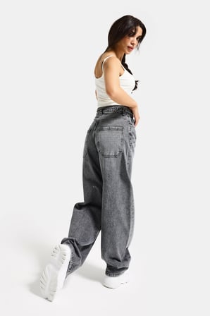 Kadın Füme 4s6-13 Baggy Fit Bol Kesim %100 Koton Denim Jean