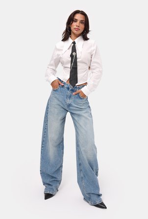 Kadın Açık Kot 4s6-32 Süper Baggy Fit Denim Jean