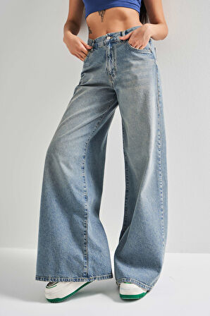 Kadın T.Kot Rengi 2S5-32 Palazzo Fit %100 Koton Orta Bel Denim Jean
