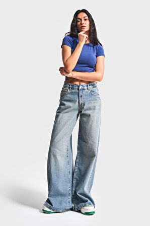 Kadın T.Kot Rengi 2S5-32 Palazzo Fit %100 Koton Orta Bel Denim Jean