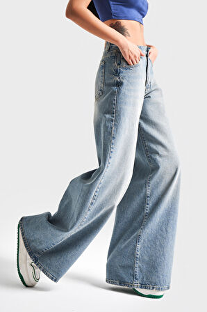 Kadın T.Kot Rengi 2S5-32 Palazzo Fit %100 Koton Orta Bel Denim Jean