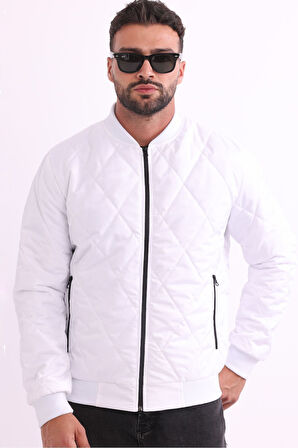 Erkek Kolej Yaka Su Ve Rüzgar Geçirmez Kapitone Desenli Elyaflı Mont | M