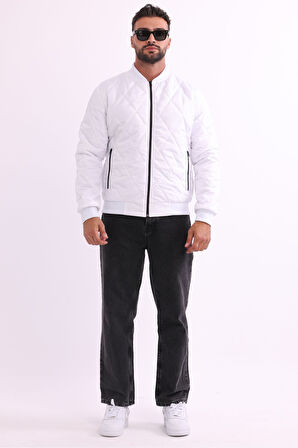 Erkek Kolej Yaka Su Ve Rüzgar Geçirmez Kapitone Desenli Elyaflı Mont | L