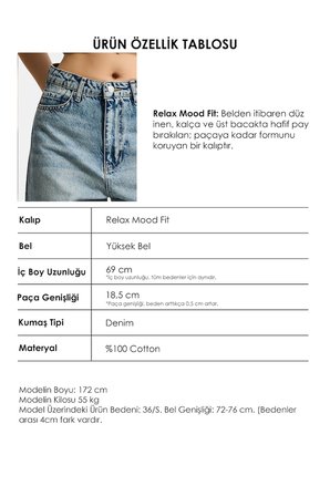 Kadın Kot Rengi 4s6-32 Relax Fit %100 Koton Denim Jean