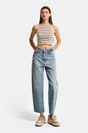 Kadın Kot Rengi 4s6-32 Relax Fit %100 Koton Denim Jean